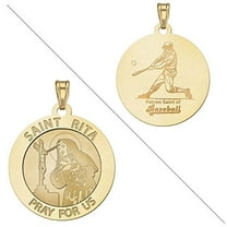 Saint Rita Religious Medal "Baseball Religious Medal" 1 Inch Solid 14K Yellow Gold