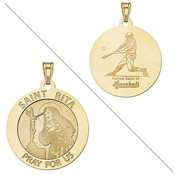 Saint Rita Religious Medal "Baseball Religious Medal" 1 Inch Solid 14K Yellow Gold