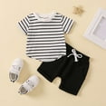 thumbnail image 4 of Gerichy Baby Boy Outfits Toddler Baby Boys 2 Pieces Outfits Stripe Short Sleeve T-Shirt Tops + Long Pants Summer Set, 4 of 4