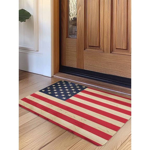 Red American Flag Door Mat Indoor Outdoor Entrance, Non Slip Rug for Kitchen Bathroom Entryway Rug, Retro USA Flag Watercolor Washable Doormat Floor Mat for Office Home Decor 24x36 Inch