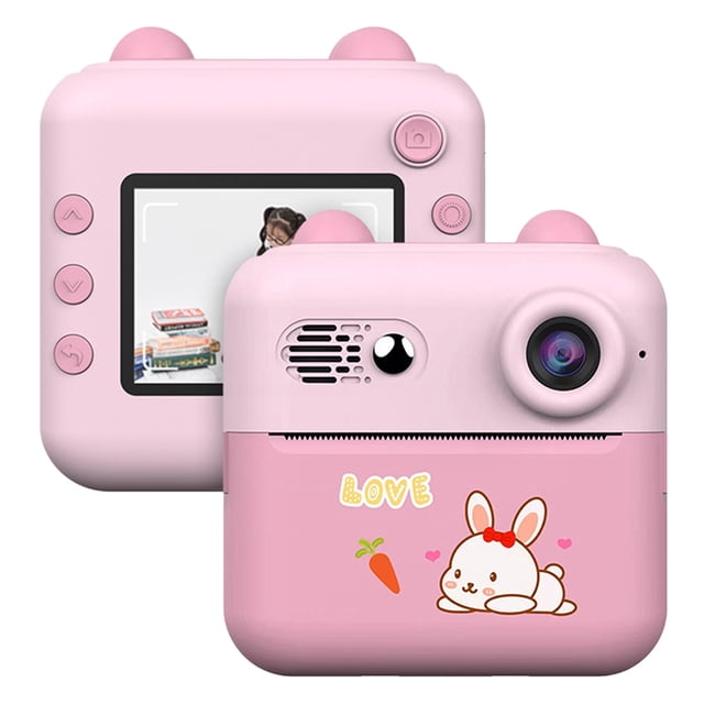For 1080P Print Camera Portable Mini Photo Printer for Children with 1200W Camera 2.4'' Screen with 1 Print Paper Roll Suitable for Journal Notes Memo Birthday Gift Girls