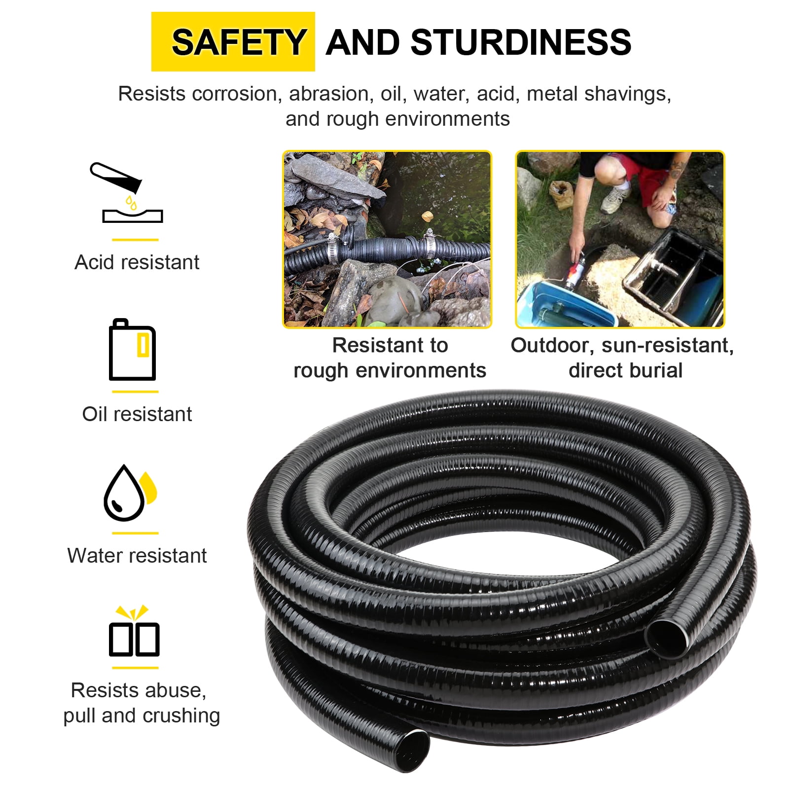 Flexible PVC Pipe1.5" Dia Black PVC Pipe,1.5" x50 feet Pool Hose,Spa Hose Tubing for Koi Ponds, Pond Tubing,Irrigation and Water Gardens,With 2PCS Stainless Steel Clamps