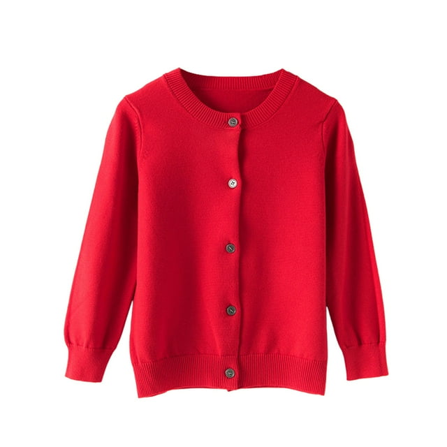 LIJCC Cardigan Classique en Tricot pour Filles Chandails Col Rond Boutonné Couleur Unie Coton Tricot Uniforme Scolaire Cardigan en Coton Bouton devant Vêtements d'Extérieur