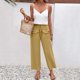 thumbnail image 2 of Pantalones Elásticos de Cintura para Mujeres Pantalones Largos de Cordón de Mezcla de Lino Sólido con Bolsillos Laterales Casual, Pantalones de Lino de Mujer con Bolsillos, 2 of 7