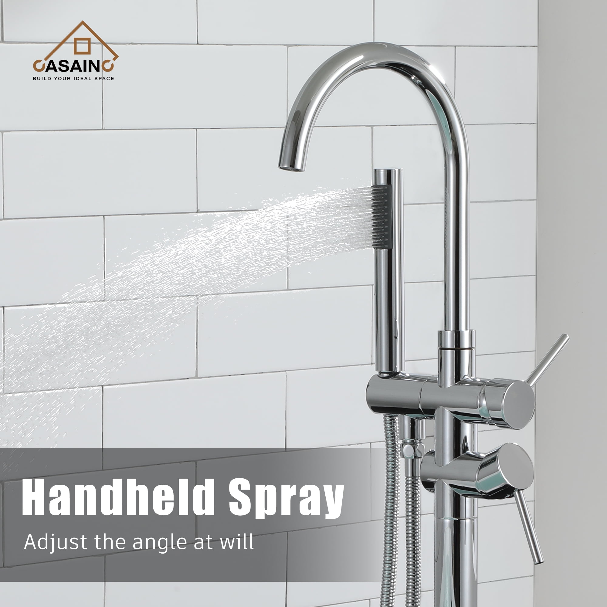 CASAINC 2-Handle Residentail Freestanding Bathtub Faucet with Hand Shower in Chrome