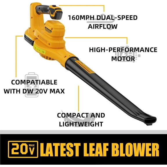20V Cordless Leaf Blower, Max 160 MPH Compatible with DeWALT 20V Max Battery, Compact and Lightweight Design, Electric Blower for Lawn Care, Yard, Tool Only