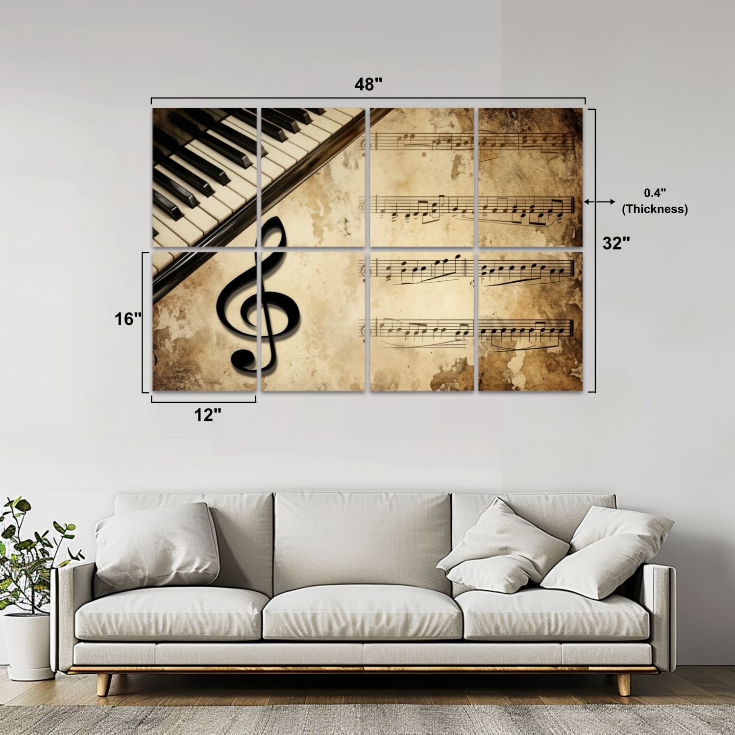 Musical 8 Pack Art Acoustic Panels Sound Absorbing Vintage Piano Keyboard Musical Notes Treble Clef Aged Sheet Decorative Soundproof Wall Panels Self Adhesive for Game Room Music Classroom 48"x32"