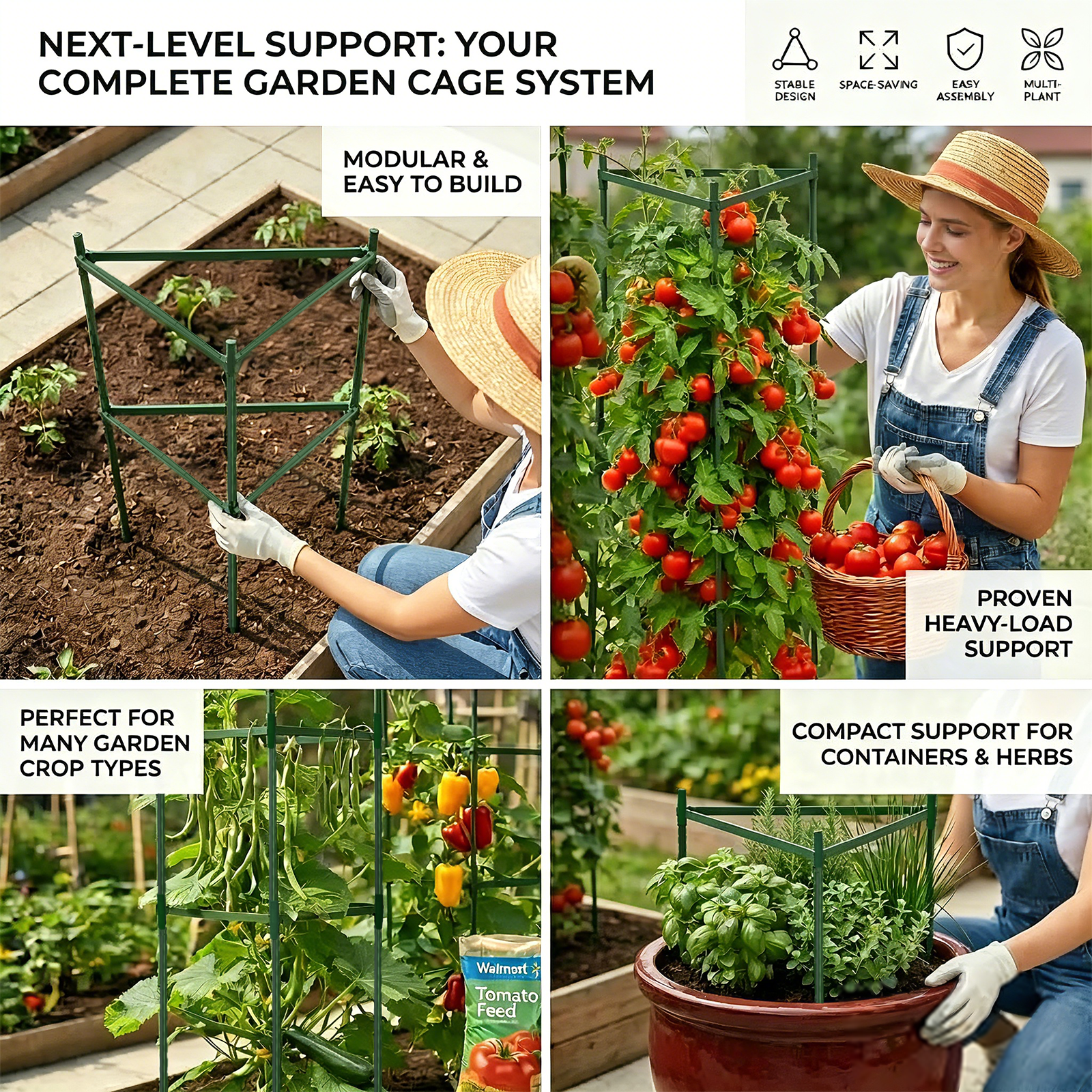 3 Pack Tomato Cages for Garden,51.2"H×11.8"W Tomato Cage Trellis-Upgraded Hexagon Connector,Heavy Duty Adjustable Tomato Stake Support for Raised Garden Bed