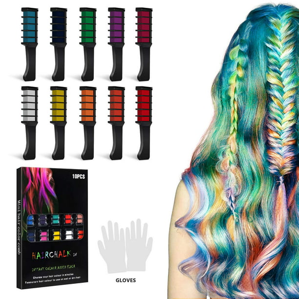 Temporary Hair Chalk Comb-Non Toxic Washable Hair Color Comb for Hair  Dye-Safe for Kids for Party Cosplay DIY (10 Colors) 