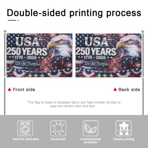 USA 250th Anniversary Flag Double-Sided 4x6 Ft American Independence 1776–2026 Celebration Flag 250 Years Birthday Patriotic Banner for Indoor Outdoor Decor