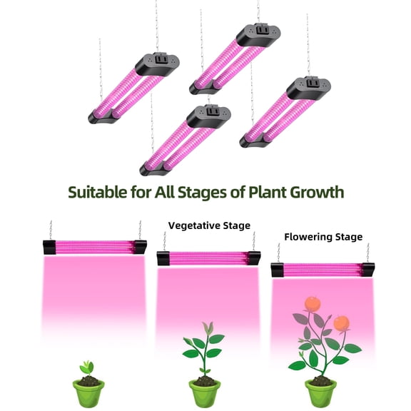 Hlite 4-Pack 16" LED Grow Lights, 20W Full Spectrum with Enriched Red Light, Linkable Plant Growing Light Fixtures for Indoor Plants/Seedlings/Flowers/Vegetables