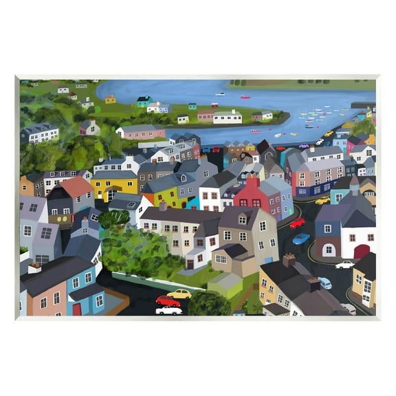 Stupell Industries Neighborhood Houses River Architecture Graphic Art Unframed Art Print Wall Art, Design by Carla Daly