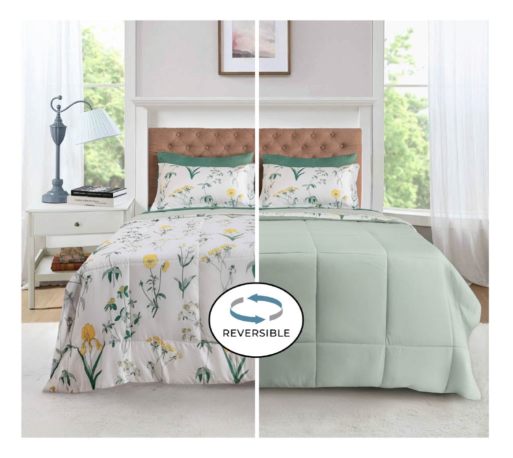 Mainstays All in One Reversible Comforter and Sheet set- 7 Piece, King, Golden Floral