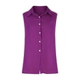 thumbnail image 6 of Dazajoo Womens Sleeveless Button Down Shirts 2025 Summer Solid Lapel Linen Blouses Casual Lightweight Gauze Office Basic Tank Tops,Purple,M, 6 of 7