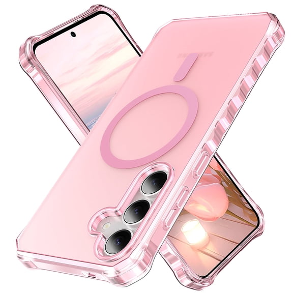 for Samsung Galaxy S25 Plus Magnetic Case, Support Mag-Safe Charging, Anti-Fingerprint Slim Shockproof Rugged Wave Edge Frame Design Phone Case Cover for Samsung Galaxy S25 Plus, Pink
