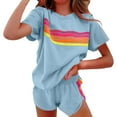 thumbnail image 2 of GZWYHT Two Piece Sets for Women Lounge Sets for Women Women 2 Piece Outfits Sweatsuit Casual Striped Pullover And Shorts Sets Travel Tracksuit Two Piece Sets for Women Summer Sets for Women Blue XXL, 2 of 7