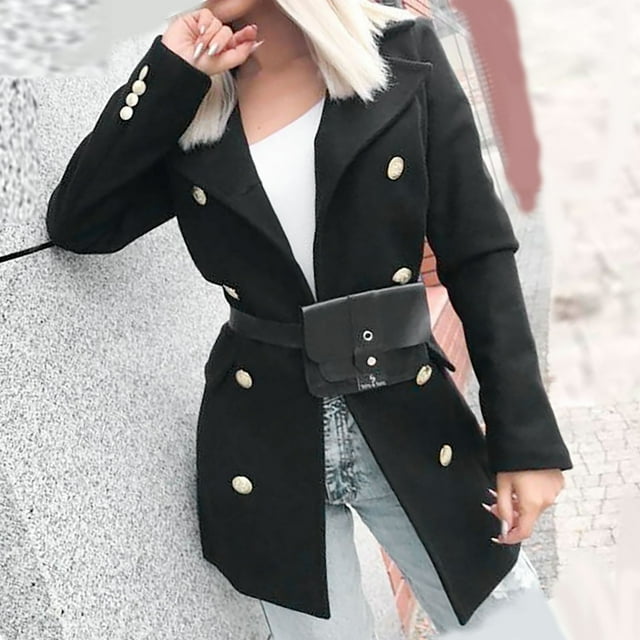 DPTALR Manteau en Tissu de Laine à Revers pour Femmes Automne et Hiver Trench Veste Long Pardessus Vêtement d'Extérieur