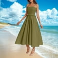 thumbnail image 5 of Stamzod Summer Dresses for Women 2025 Fashion Solid Color Summer Sleeveless Spaghetti Strap Slip Dress Casual Loose Ruffle Midi Dresses for Women on Clearance Green S, 5 of 7