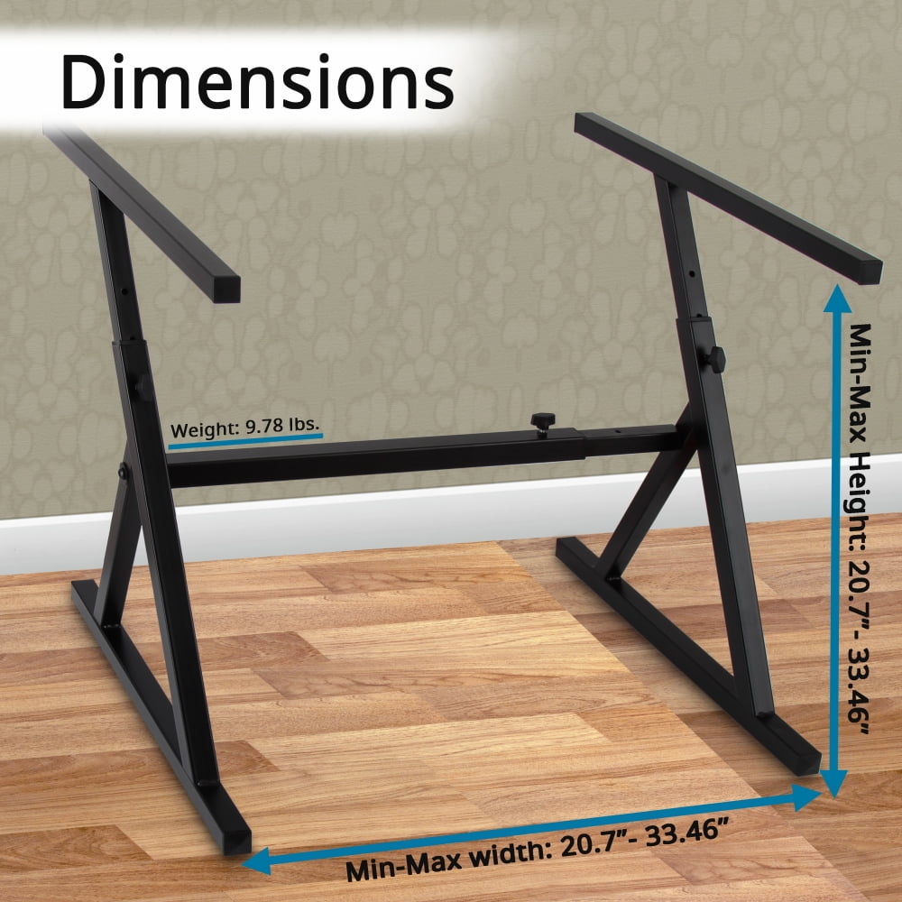 PYLE PKST38 - Heavy Duty Folding Keyboard Stand - Sturdy Reinforced Z Design w/ Adjustable Width & Height, Foam Padded Arms, Digital Piano Stand, Fits 54-88 Key Electric Pianos, for Travel & Storage