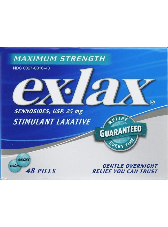 ex-lax Maximum Strength Stimulant Laxative Constipation Relief Pills for Occasional Constipation, Gentle Laxatives - 48 Count