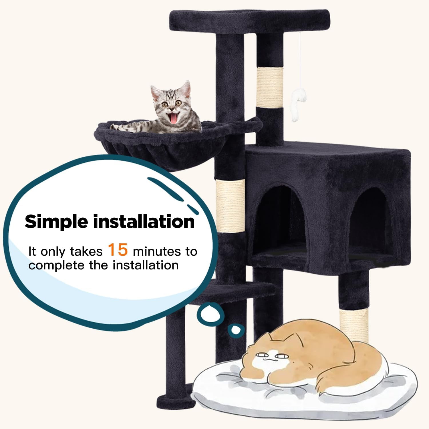 BestPet Cat Tree 37" Tall Cat Tower Kitten with Scratching Posts and Perches Indoor Activity Center for Cats (Dark Gray)