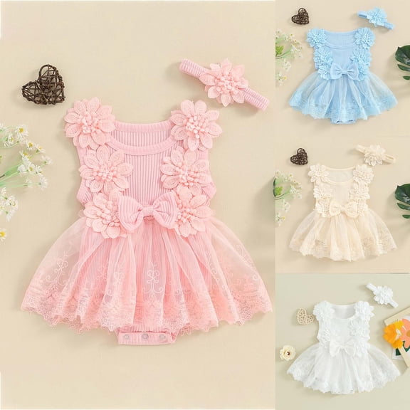 Umbreon Girls Dress Romper Sleeve Less Solid Color Onesie First Birthday One Year Old Baby Bodysuit Flower Cake Print Outfits