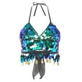 thumbnail image 5 of Miutii Womens Sparkle Belly Dance Bra Top Halter V Neck Crop Tops for Pole Dancing Ballet Hip-Hop Green One Size, 5 of 7