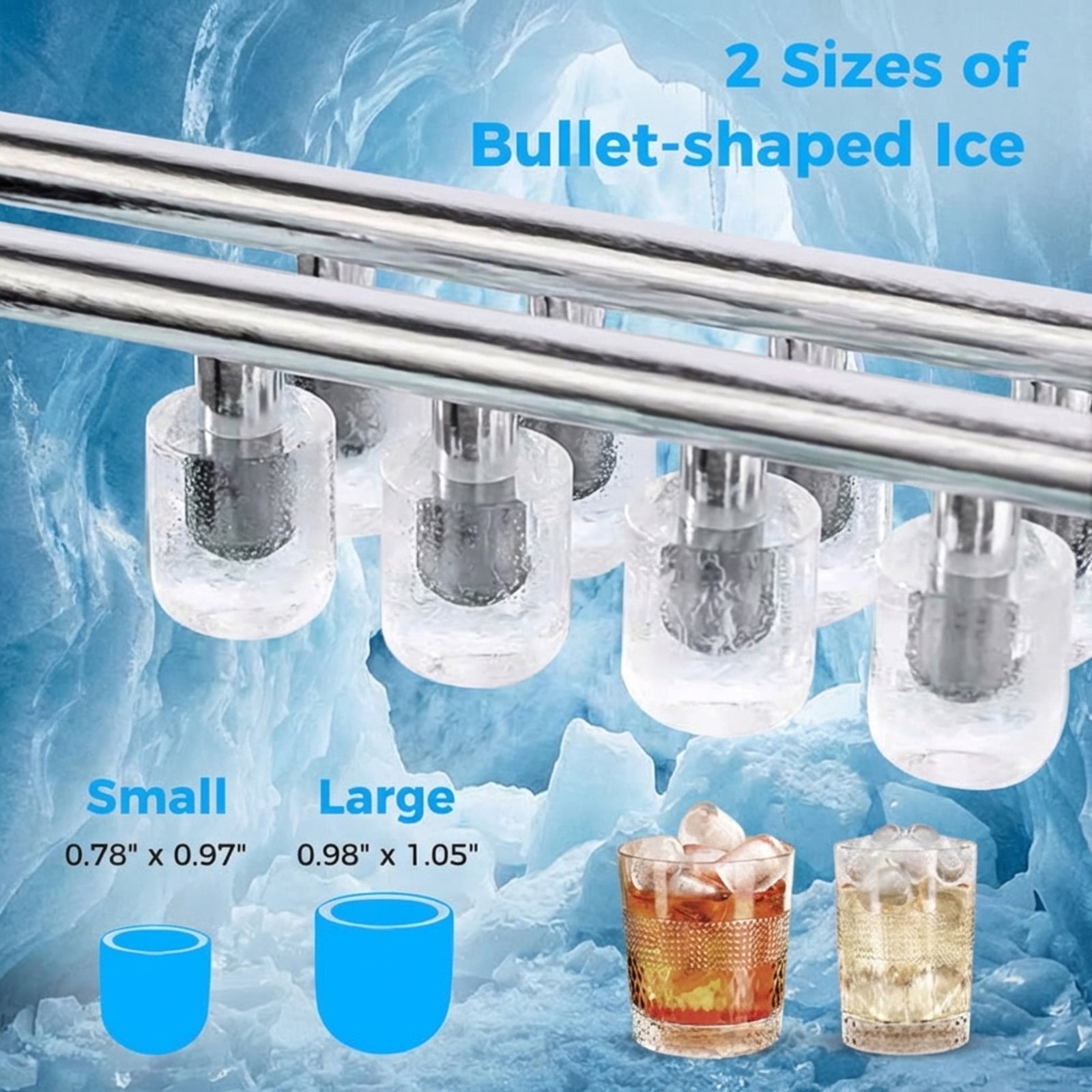 RUIE Countertop Ice Maker,Portable Ice Machine with 26.5 Lbs/Day Production and Self-Cleaning,2 Ice Sizes,One-Button Start,Bullet Ice Maker for Home Kitchen Office Party