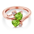 thumbnail image 3 of Gem Stone King 18K Rose Gold Plated Silver Green Peridot and White Lab Grown Diamond Ring for Women (1.56 Cttw, Heart Shape 6MM, Gemstone August Birthstone, Available in Size 5, 6, 7, 8, 9), 3 of 6