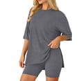thumbnail image 6 of Stichou Womens Two Piece Lounge Set 2026 Summer Oversized Casual Shirts Biker Shorts Matching Airport Travel Clothes Dark Gray L, 6 of 6