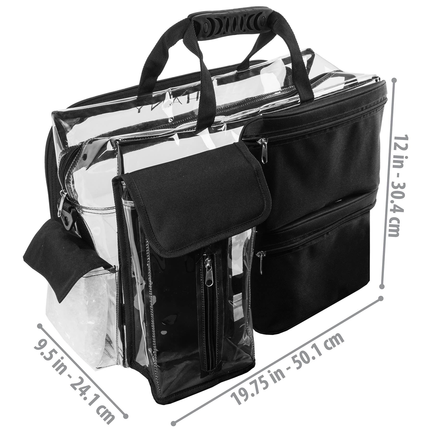 Shany Travel Makeup Artist Bag With Removable Compartments Clear Tote Detachable Pockets Organizer Black