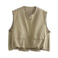 thumbnail image 1 of Chaleco holgado informal con cremallera y Bolsillo grande para mujer, chaqueta de negocios forrada con cuello redondo, sin mangas, otoño, 1 of 5