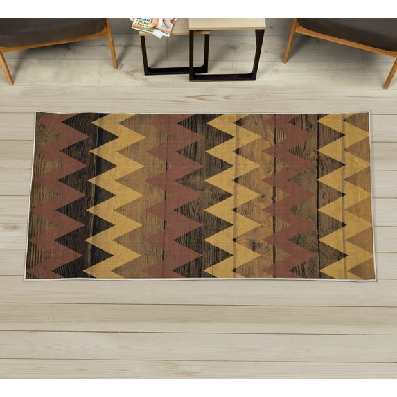 Chevron Decorative Rug, Zig Zag Lines Pattern on Wooden Looking Background Rustic Home Print, Quality Carpet for Bedroom Dorm and Living Room, 6 Sizes, Pale Chocolate, by Ambesonne