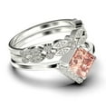 thumbnail image 2 of Boho & hippie 2.50 Carat Princess Cut Morganite And Diamond Moissanite Dainty Engagement Ring, Classic Wedding Ring, Two Matching Band in 925 Sterling Silver With 18k White Gold Plating, Gift For Her, 2 of 4