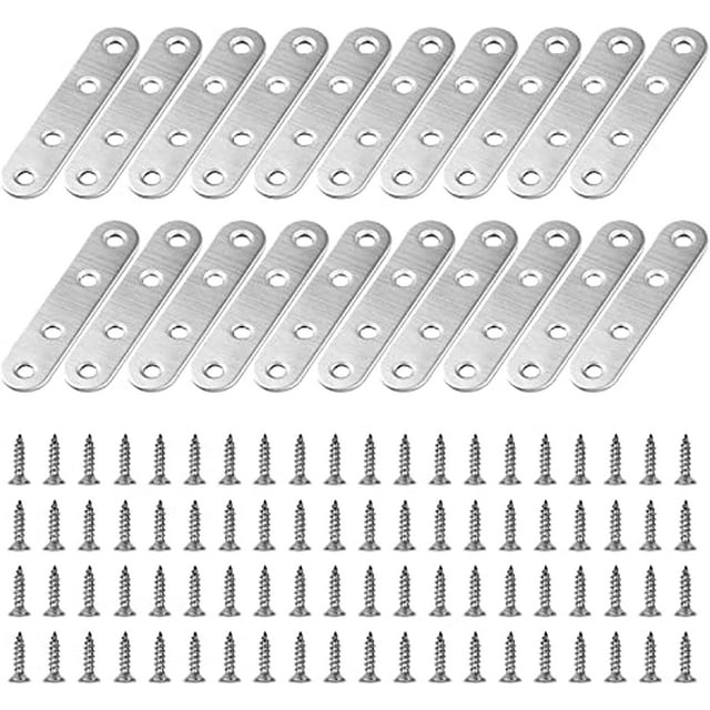 20 piezas (77x16 mm)Placas de reparación para madera,Conector de soportes planos de acero inoxidable resistente,Placas de unión de fijación con tornillos para conector de madera Reparación de muebles