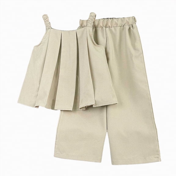 HCNTES Baby Girl Outfits Crocheted Ruffled Camisole And Elastic Pants Set(Khaki,6-7 Years)