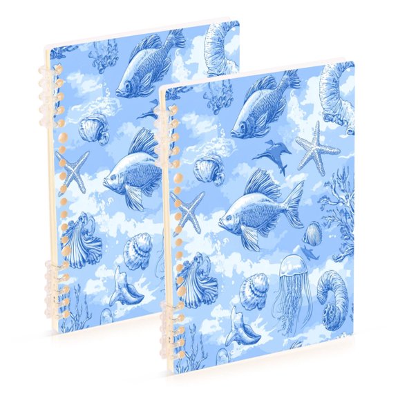 Wirebound Notebook Hardcover Spiral Notebooks Blue Marine Life, 60 Pages, 80 GSM, 5.7 x 8.3in