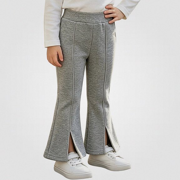 SGFCWSX Girls Flare Pants, High Waist Elastic Waist Split Hem Stretch Trousers for Casual School Outfits Gray Size 3T