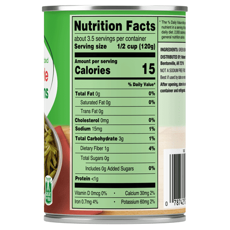 Great Value French Style Green Beans, No Salt Added, 14.25 oz
