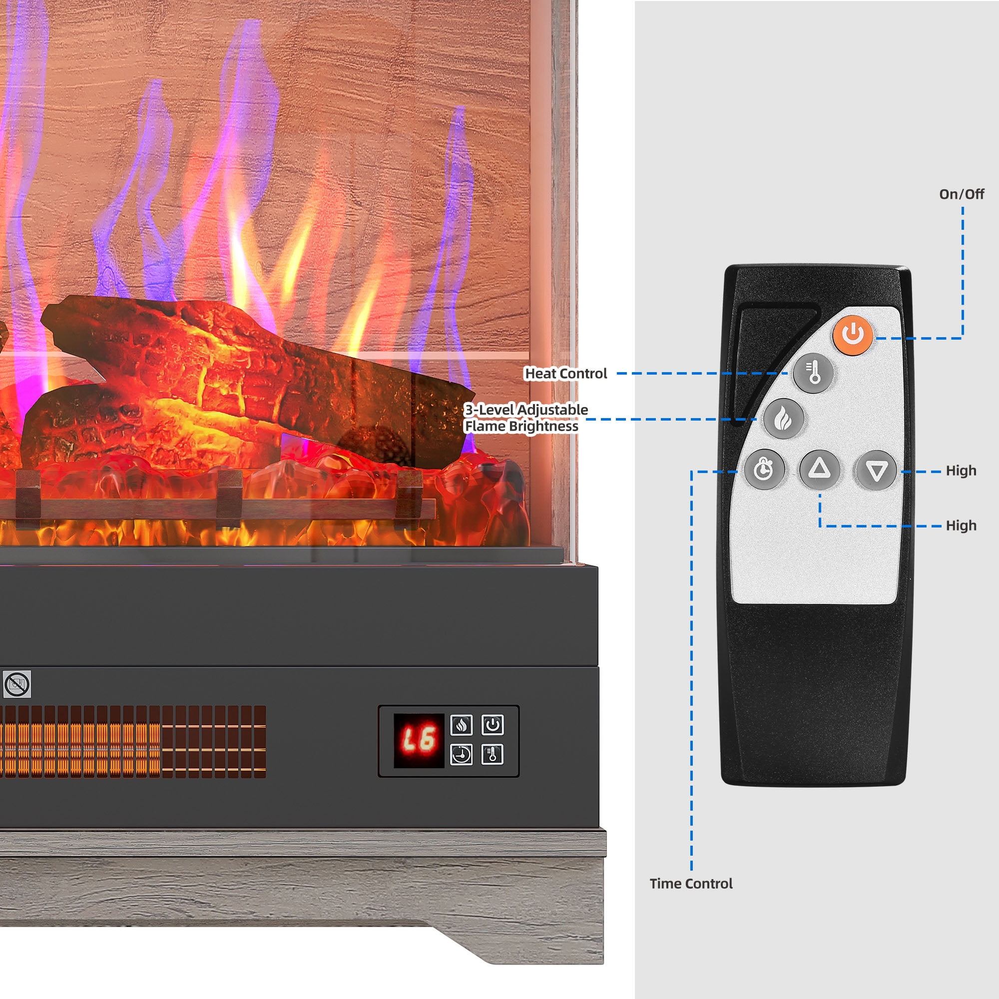 Uforic 25 inch Electric Fireplace Insert, Freestanding Fireplace with Remote Control, 7 Color Flames, 5000 BTU, Gray & Black