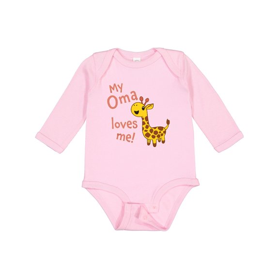 Inktastic My Oma Loves me- cute giraffe Boys or Girls Long Sleeve Baby Bodysuit