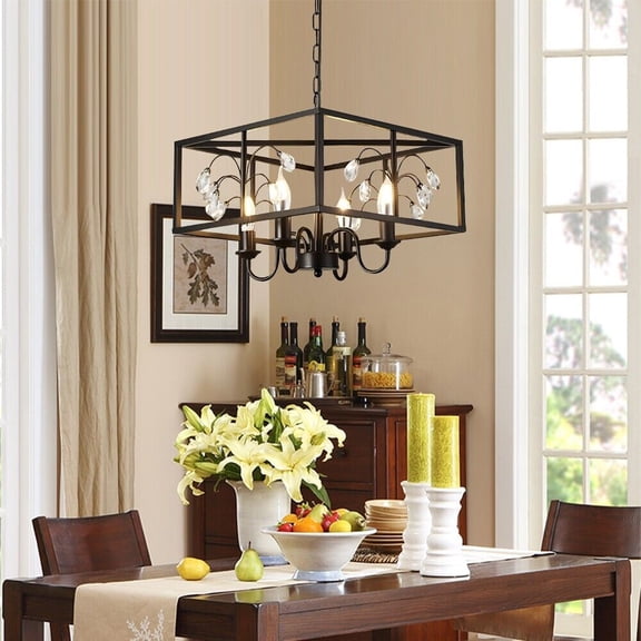 KPIBEST Modern Black Chandelier, Industrial Geometric 4-Light Lantern Pendant Light Fixtures 4xE14(No bulb)