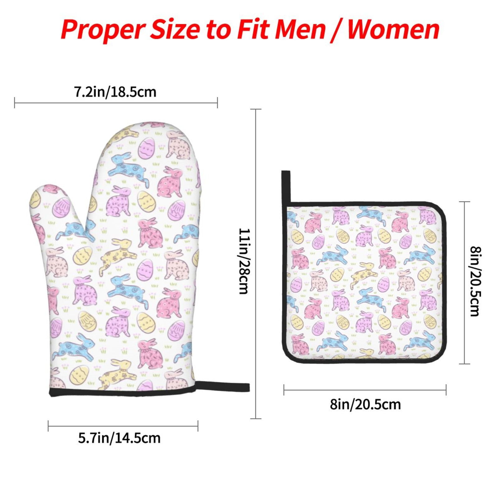 Naloa Easter Colorful Rabbit Oven Mitts and Pot Holders 4 pcs Set, Cooking Baking Grilling Kitchen Oven Glove for Cooking