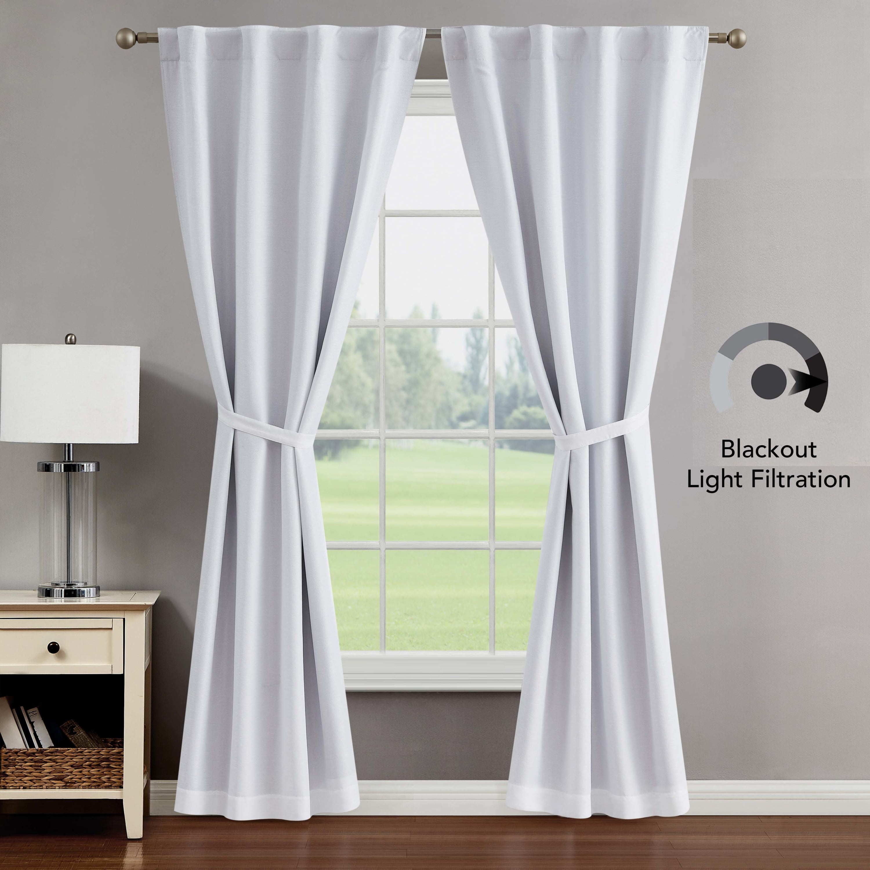 Tobie Blackout Window Curtain Panels with Tiebacks, Back Tab,  White, 38" x 96"