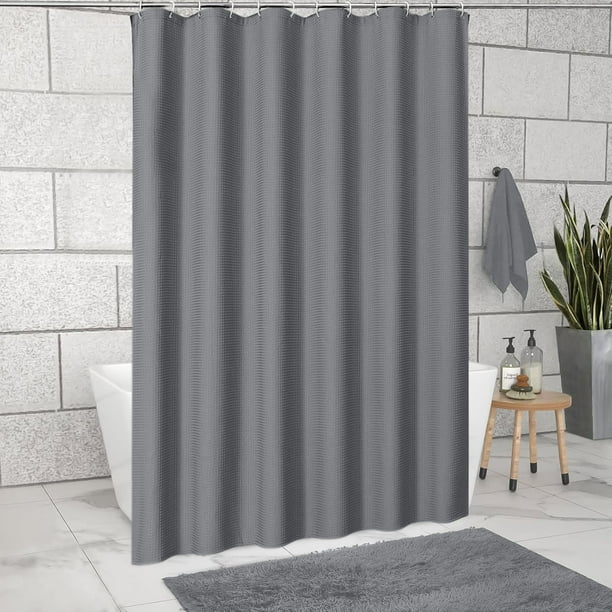 Cortina de ducha gris, poliéster texturizado, 256GSM, 71x71, 12 ganchos