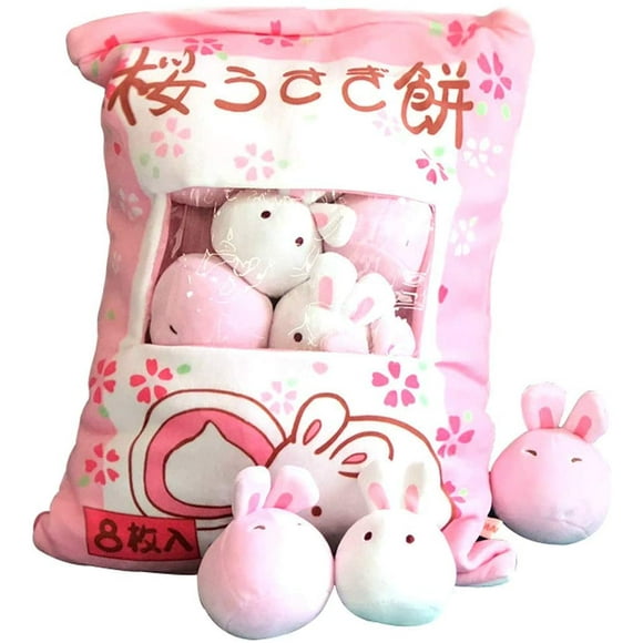 IBAOLEA Cute Throw Pillow Stuffed Animal Toys Removable Fluffy Bunnies Creative Gifts for Teens Girls Kids Pink -