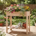 thumbnail image 4 of Costway Wooden Raised Garden Bed with Legs, Storage Shelf, Liner, Drainage for Backyard, 4 of 10