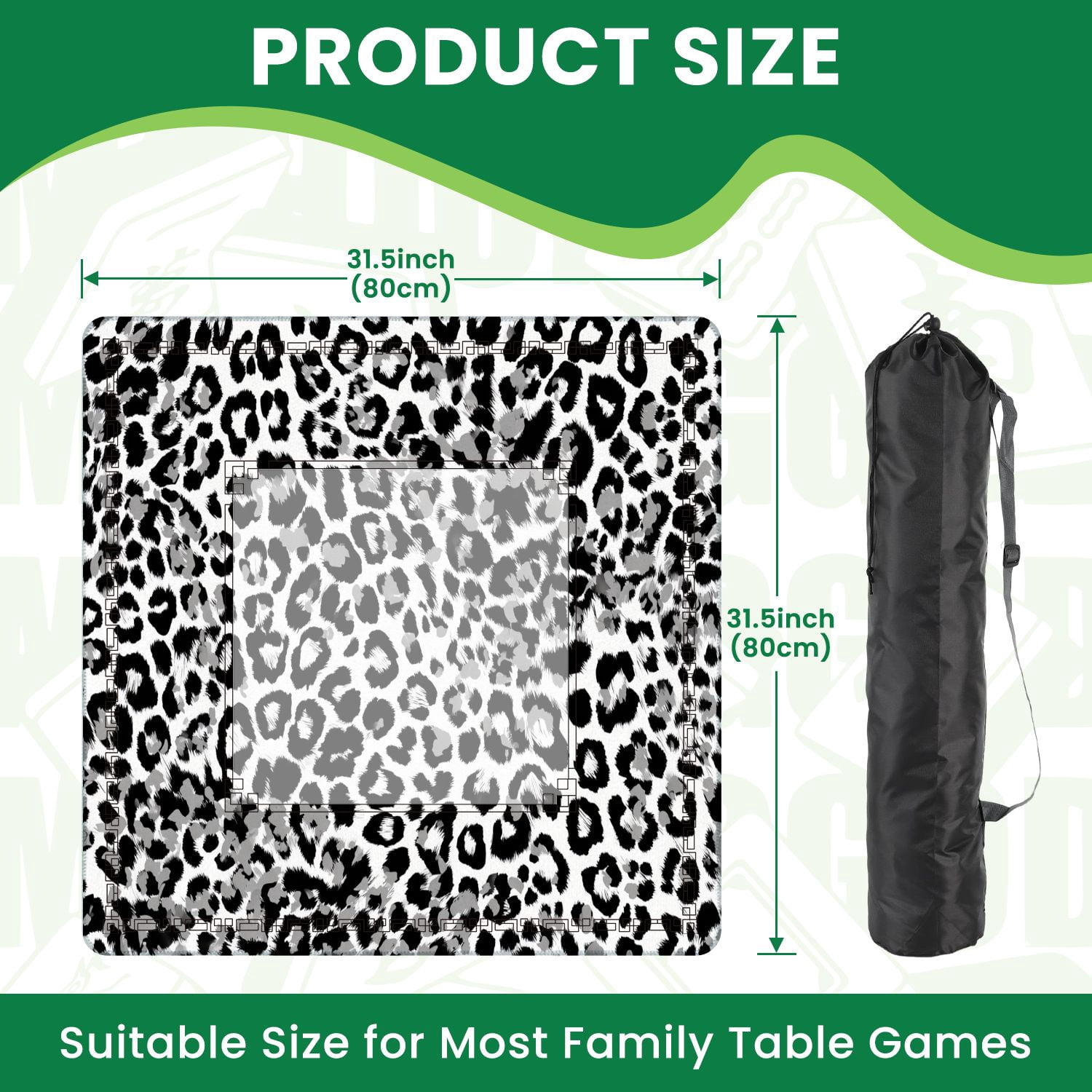 Mahjong Mat 31.5" x 31.5" repeating seamless snow leopard white leopard Non-Slip Noise Reduction American Mahjong Tiles Table Cover for Dominoes Poker Card Board Games Gift