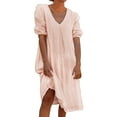 thumbnail image 1 of Vestido informal de verano para mujer, de color liso, con cuello en V y manga media - Túnica holgada larga, poliéster, transpirable, tallas S-XXL, ropa de playa/diaria/de fiesta, 1 of 4