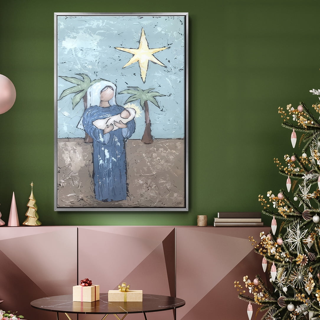 A Silent Night II - Framed Gallery Wrapped Holiday Canvas - 27 x 41 - Silver Frame